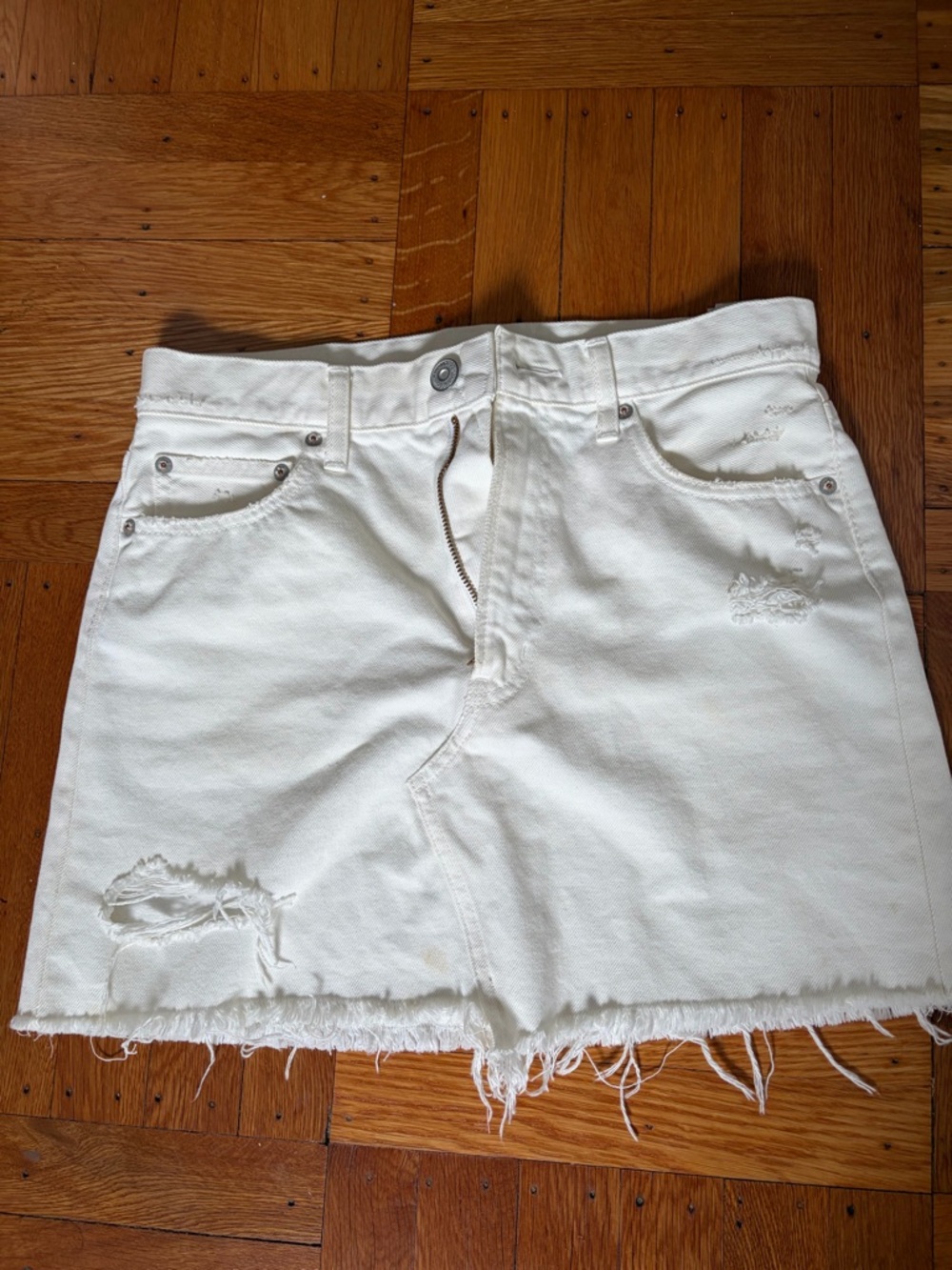 Moussy White Denim Mini Skirt with Subtle Distress